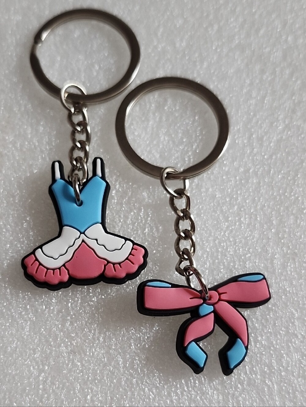 Ballet Dress & Bow Keychain Duo - Pink and Blue